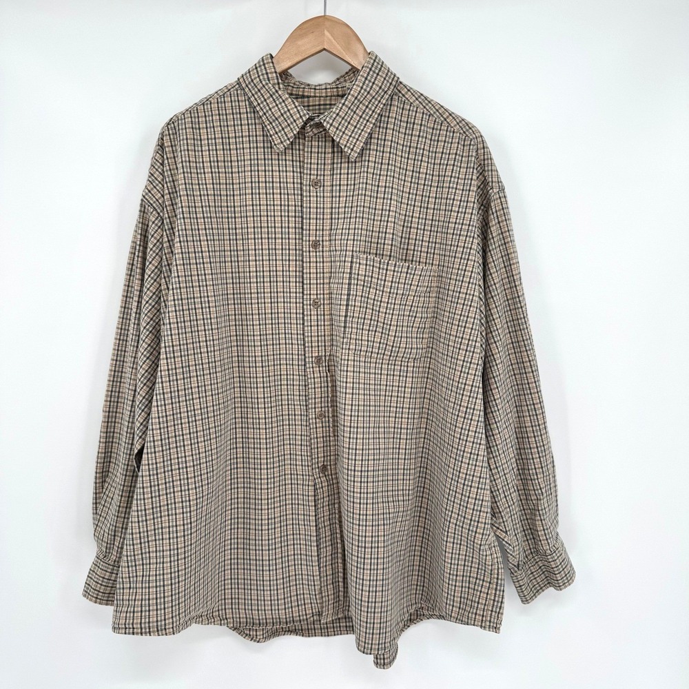 St.John's Bay Vtg Blue/Cream Plaid Long Sleeve Button Up Shirt Men's 2X
